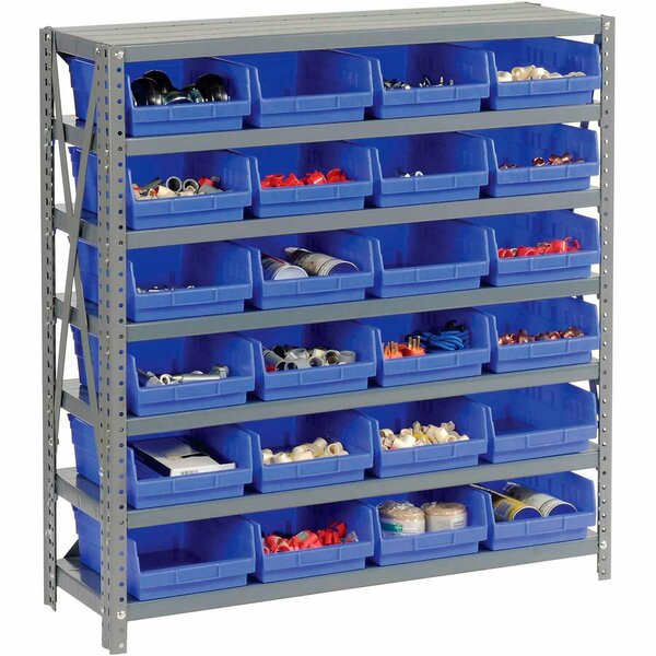 Global Industrial Steel Shelving with 24 4inH Plastic Shelf Bins Blue, 36x12x39-7 Shelves 603431BL